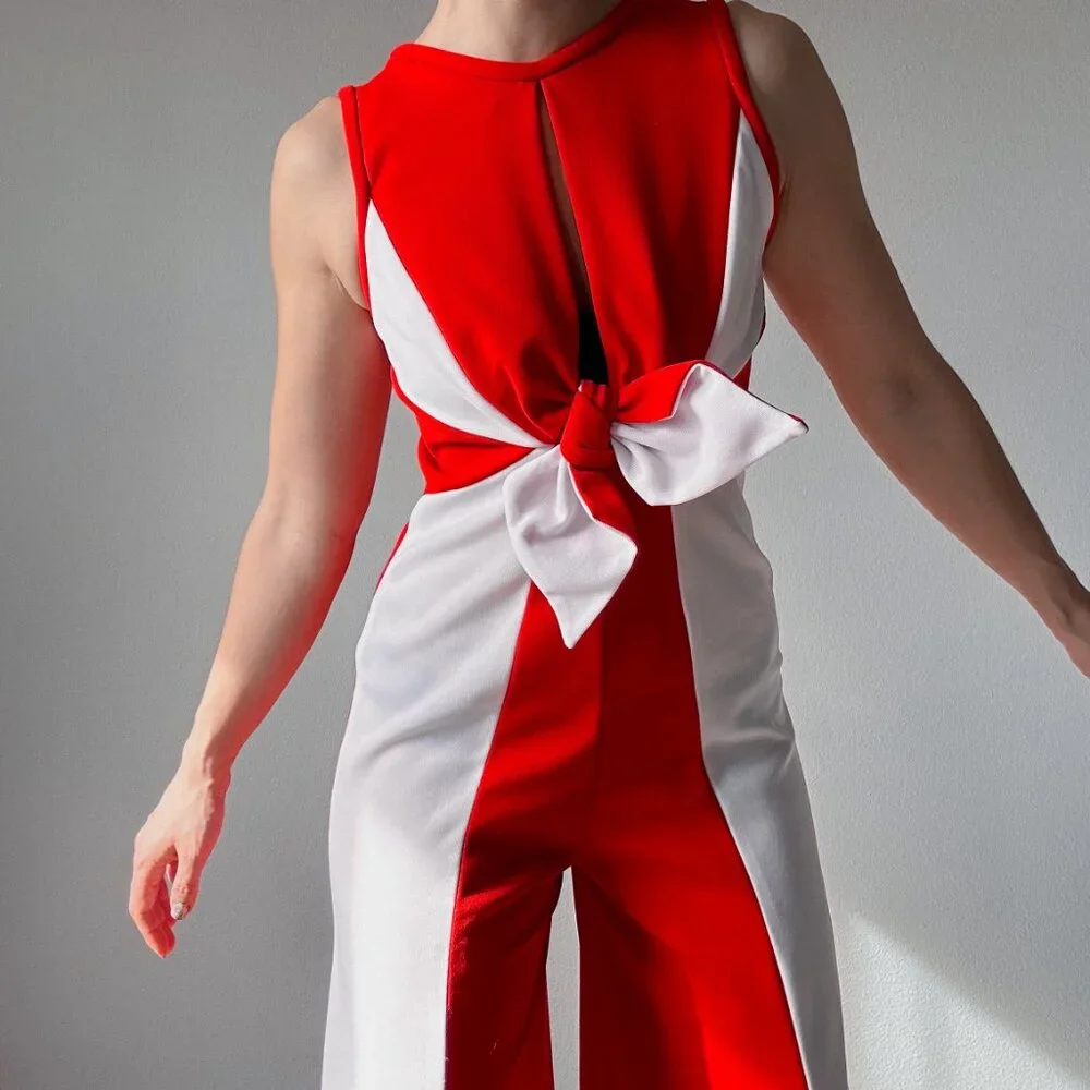 Rare Vintage 70's Bell Bottom Jumpsuit with Halter Style Top - Picture 7 of 8